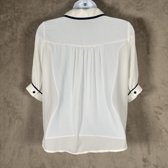 Vintage Style Blouse M Tie Neck Peter Pan Collar Preppy French Girl Coquette - Picture 6 of 13